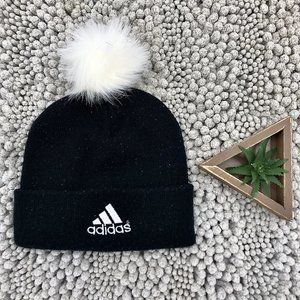 Vintage Adidas Pom Pom Faux Fur Beanie Cap Hat